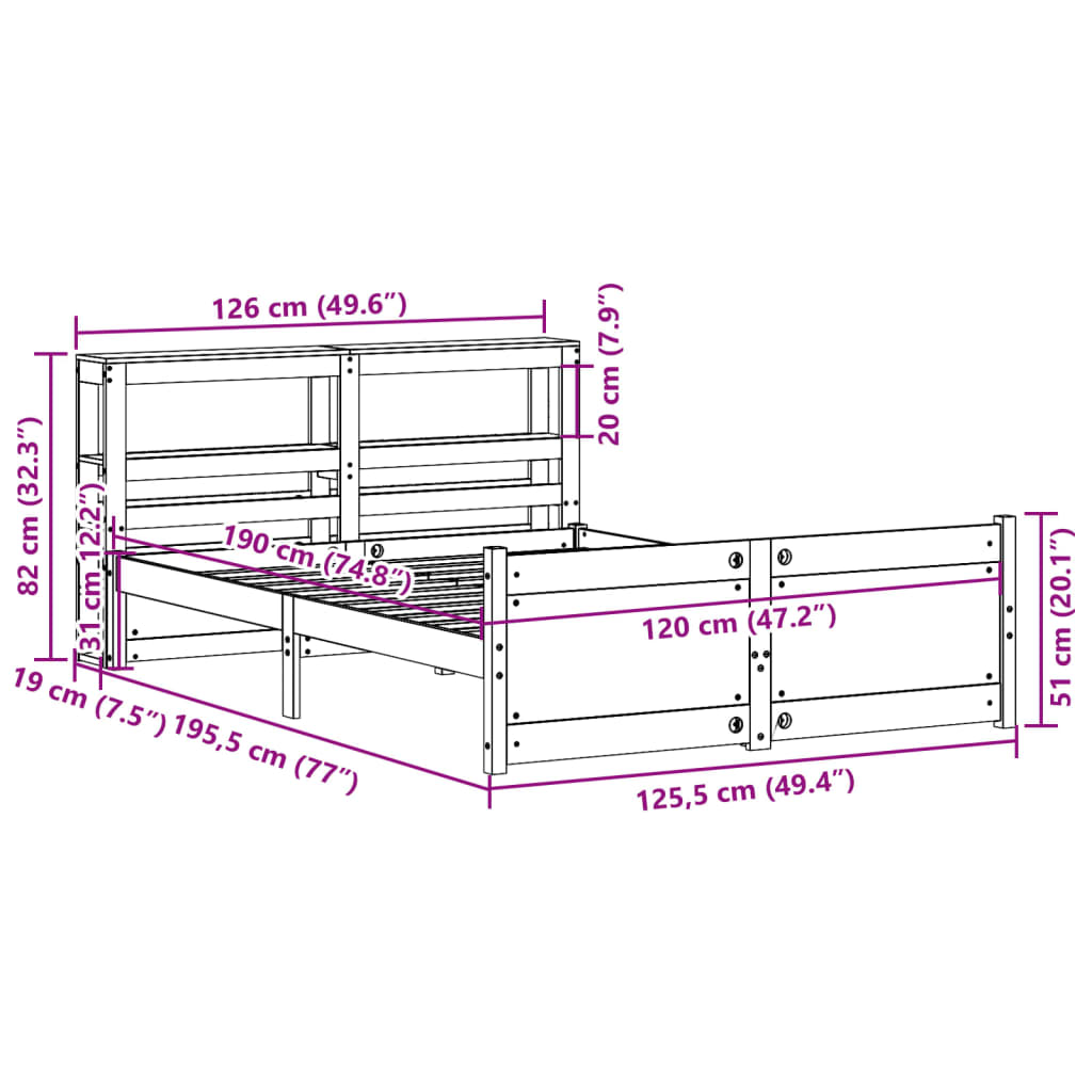 Bed Frame With Headboard Without Mattress 120X190 Cm Small Double