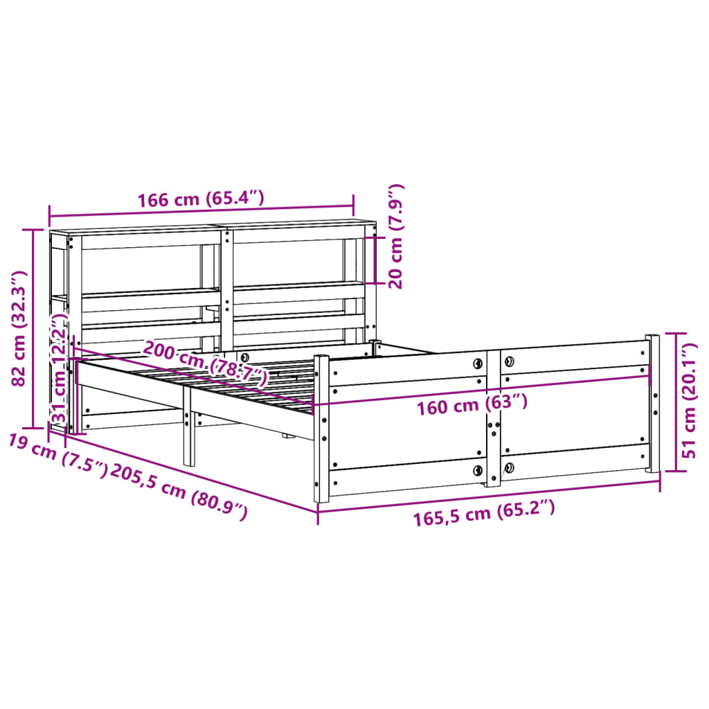 Bed Frame With Headboard Without Mattress White 160X200 Cm