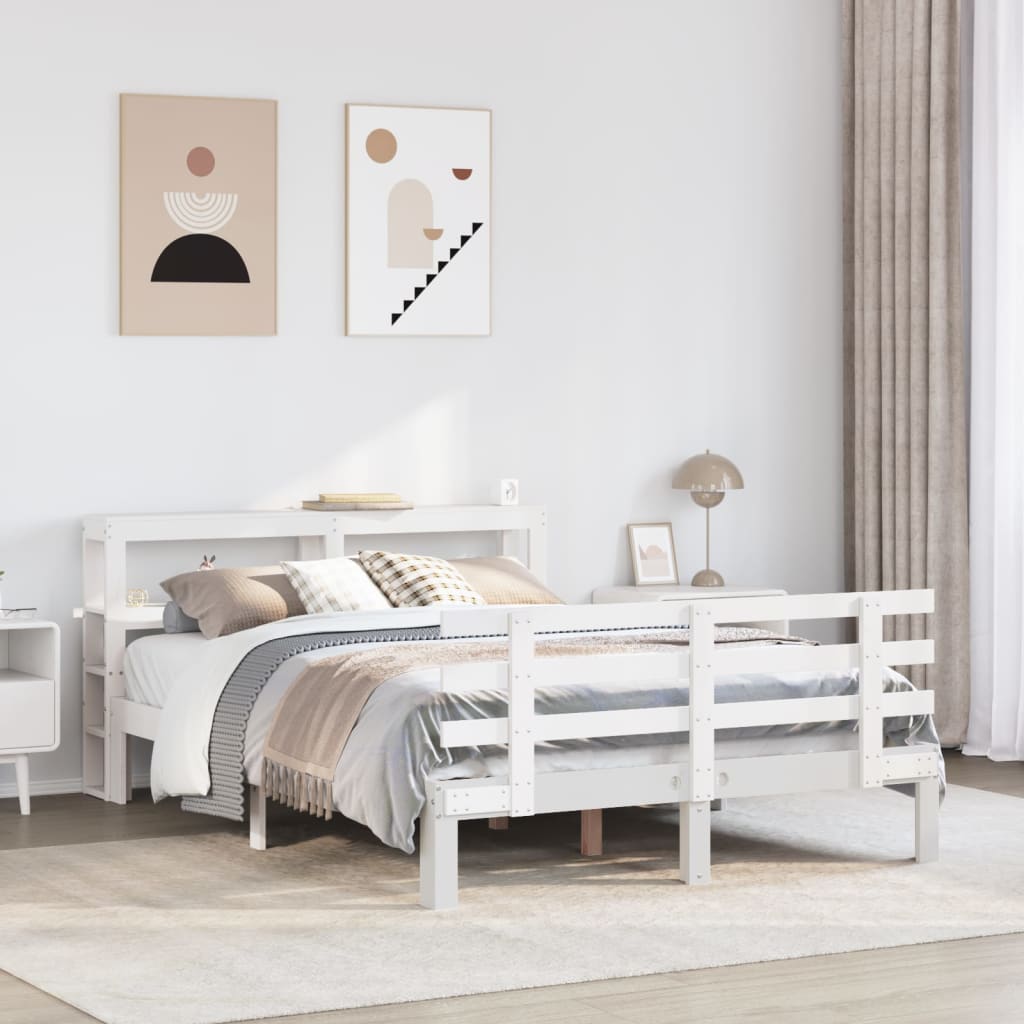 Bed Frame With Headboard Without Mattress White 140X190 Cm