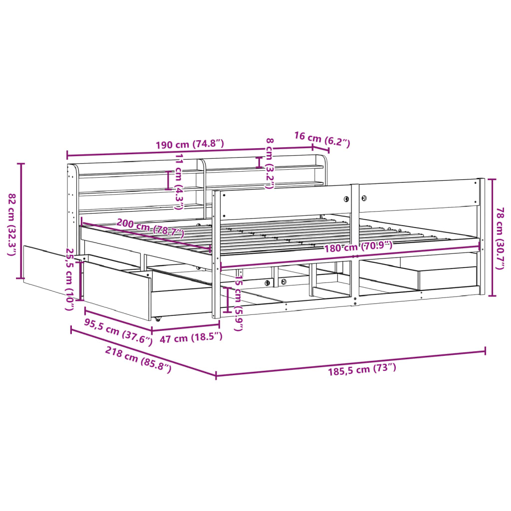 Bed Frame Without Mattress Super King Solid Wood Pine