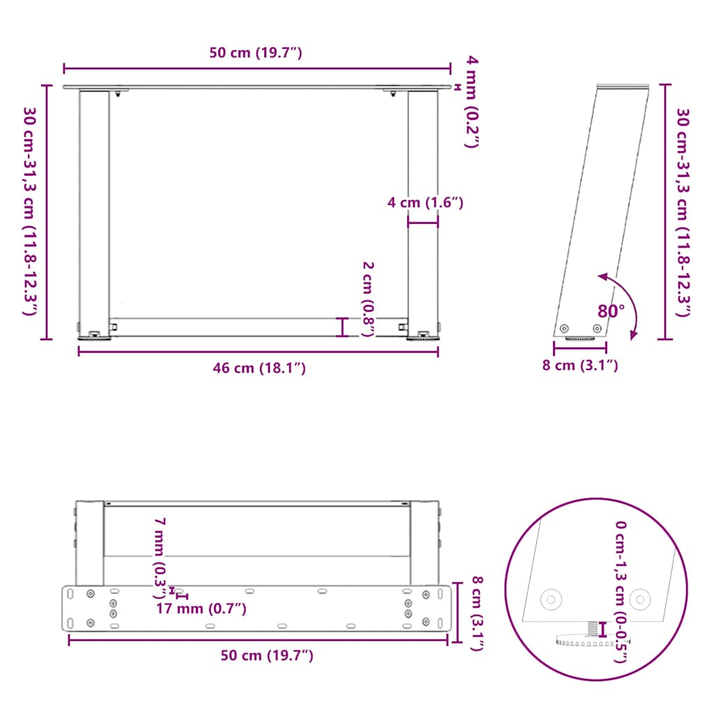 Coffee Table Legs U-Shaped 2 Pcs Steel