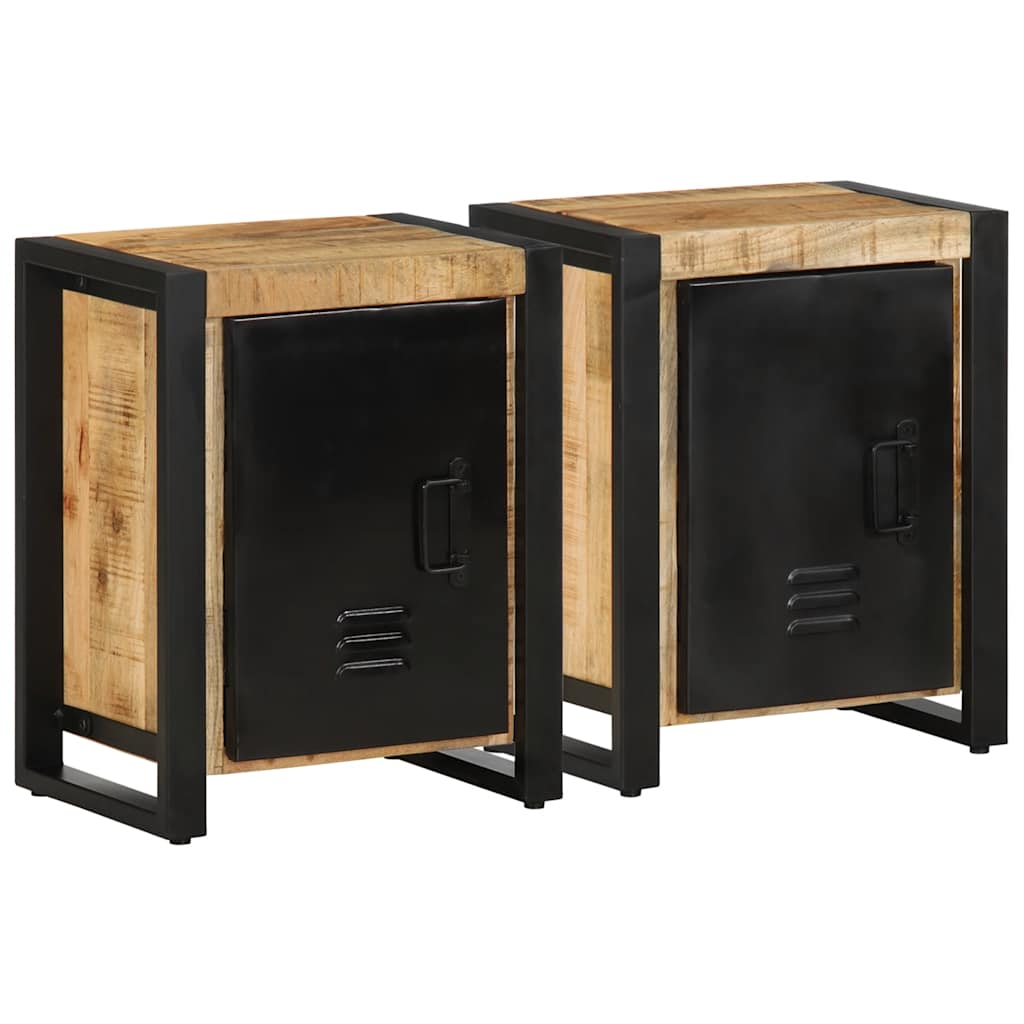 Bedside Cabinets 2 Pcs Solid Rough Wood Mango