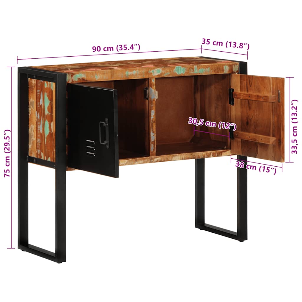 Console Cabinet Multicolour 90X35X75 Cm Solid Wood Reclaimed
