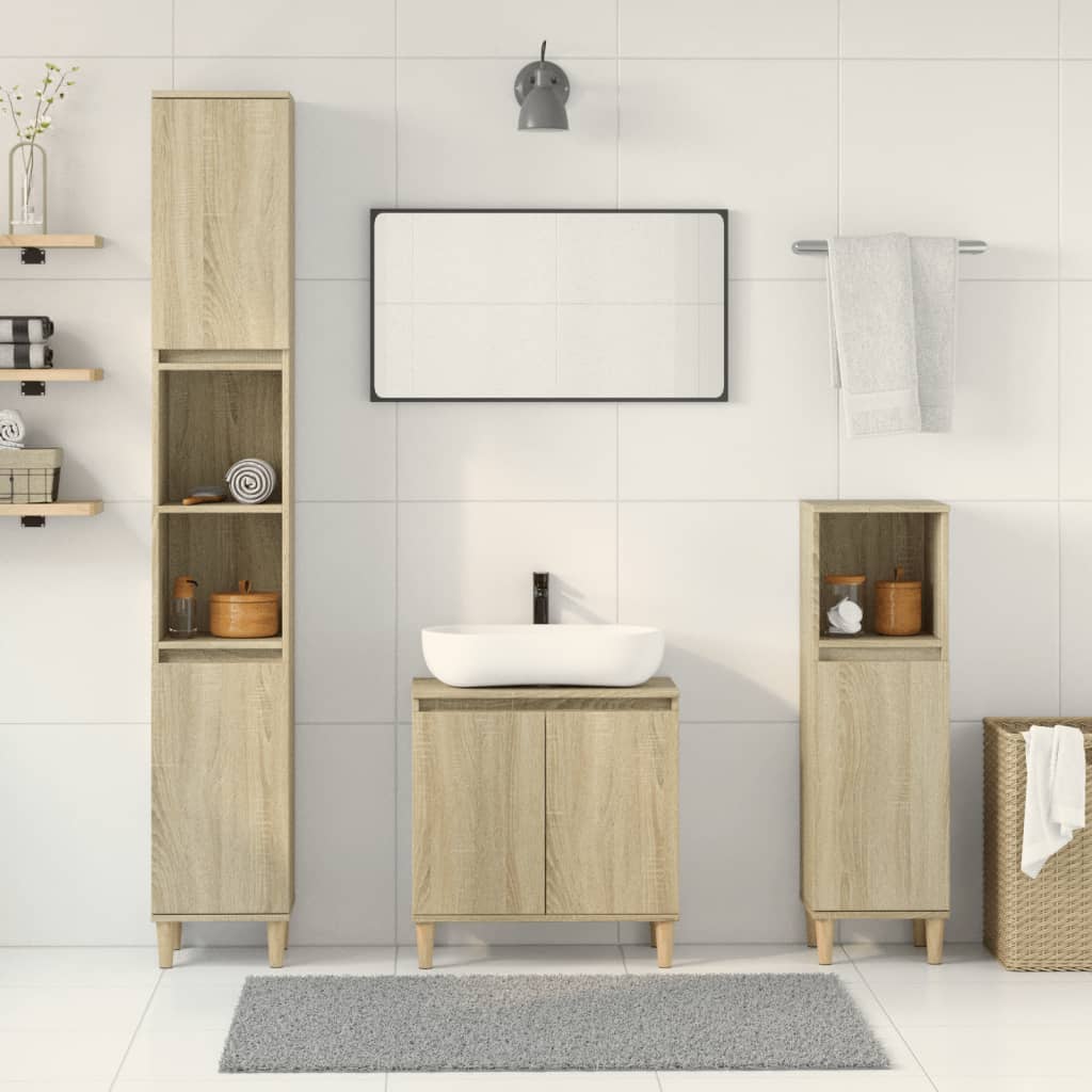 3 Piece Bathroom Furniture Set Engineered Wood