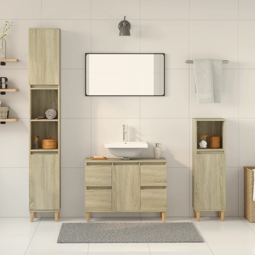 3 Piece Bathroom Furniture Set Engineered Wood