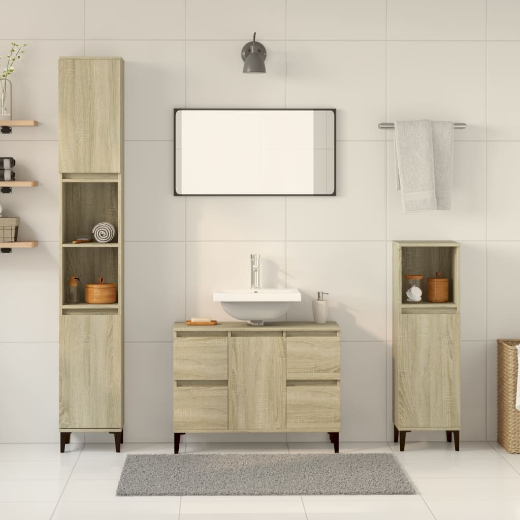 3 Piece Bathroom Furniture Set Engineered Wood