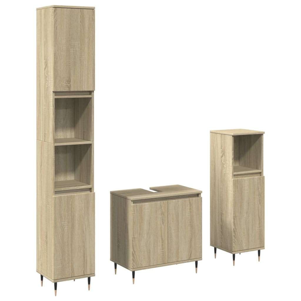 3 Piece Bathroom Furniture Set Engineered Wood