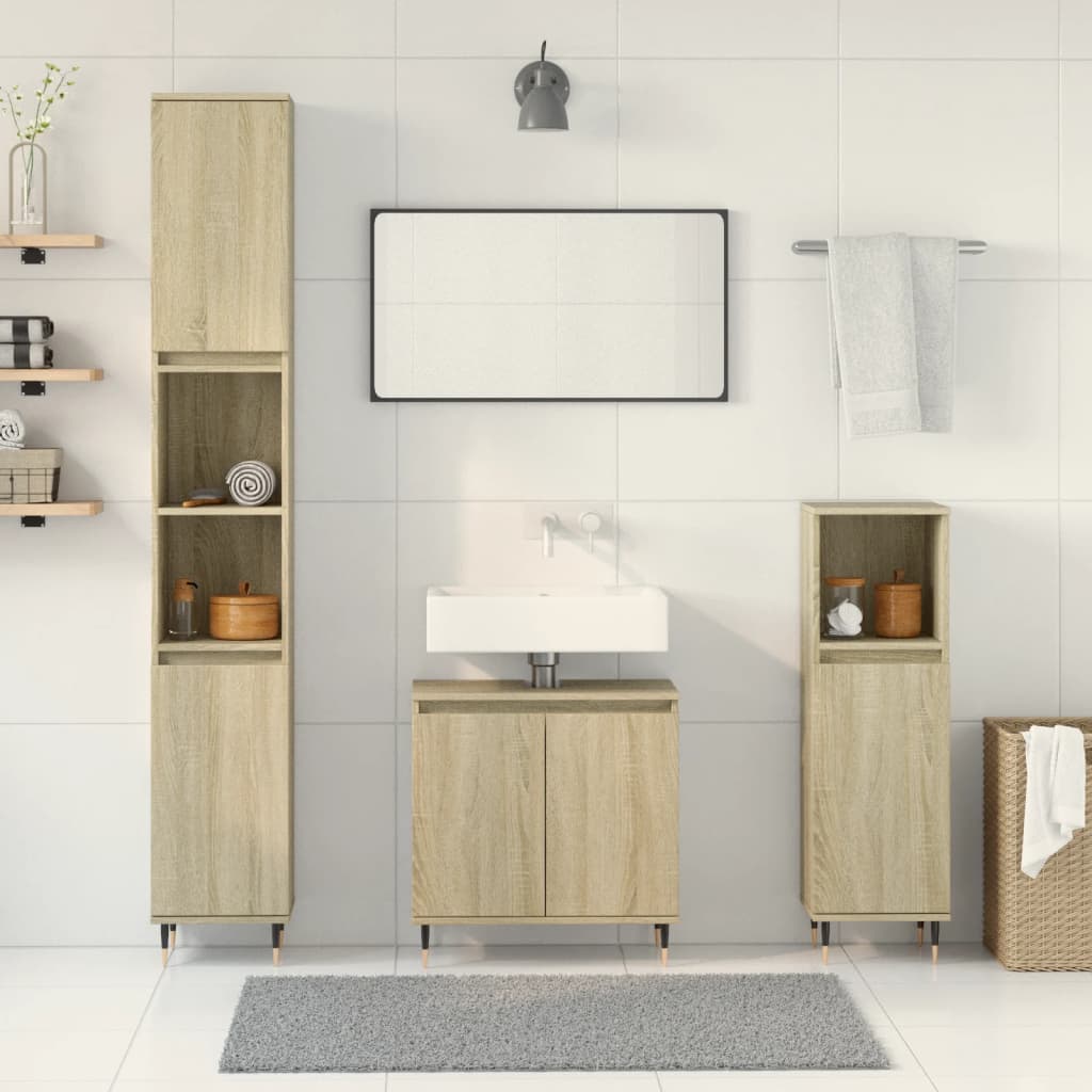 3 Piece Bathroom Furniture Set Engineered Wood