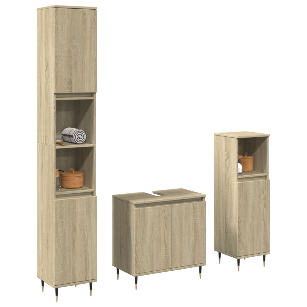3 Piece Bathroom Furniture Set Engineered Wood