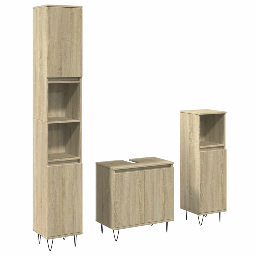 3 Piece Bathroom Furniture Set Engineered Wood