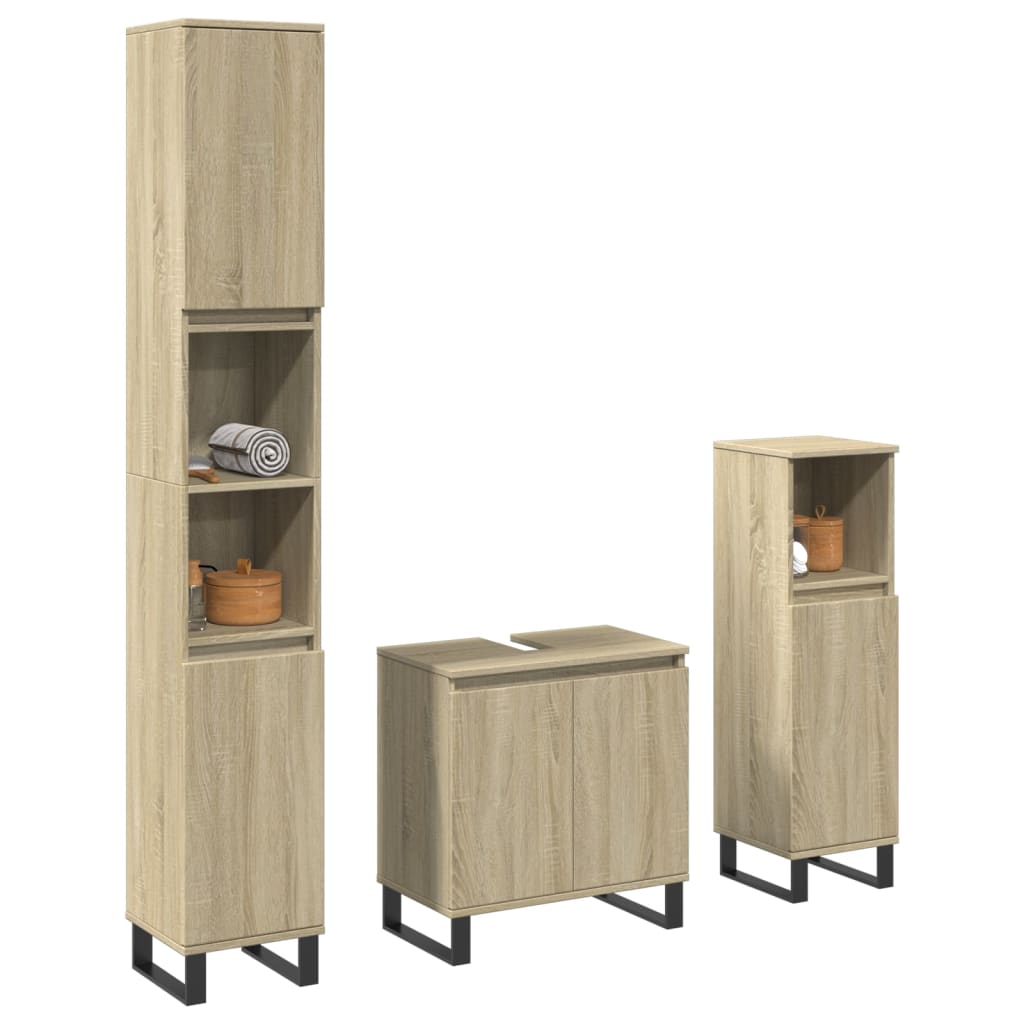 3 Piece Bathroom Cabinet Set Engineered Wood