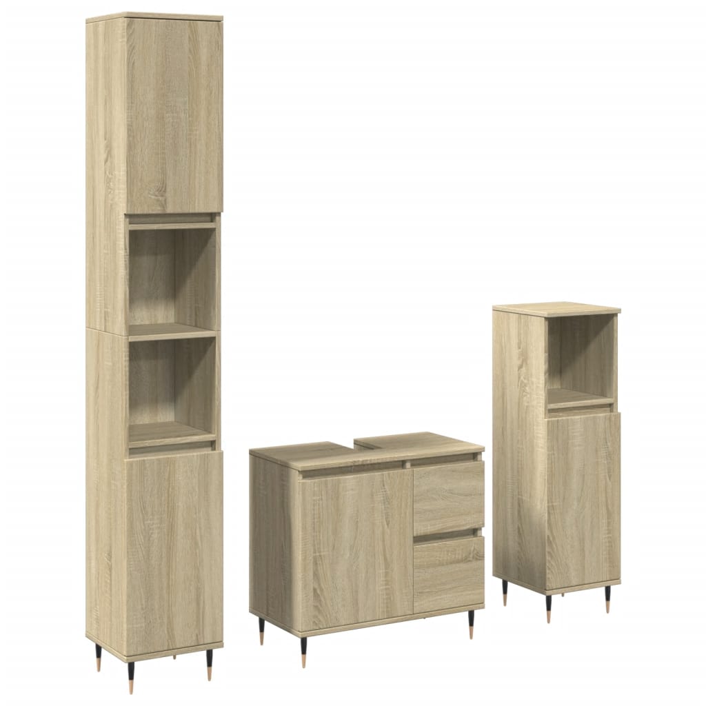 3 Piece Bathroom Furniture Set Engineered Wood