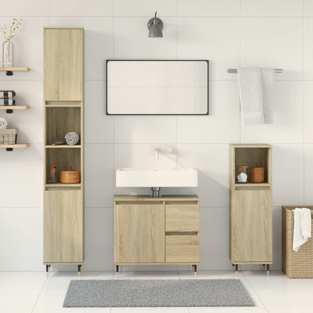 3 Piece Bathroom Furniture Set Engineered Wood