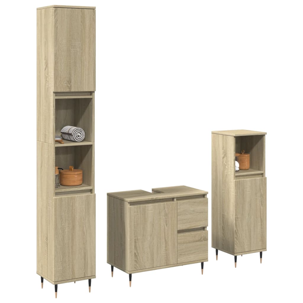 3 Piece Bathroom Furniture Set Engineered Wood