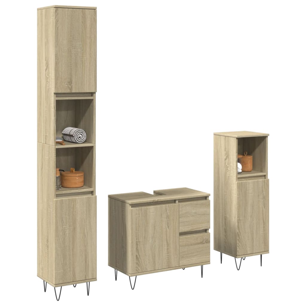 3 Piece Bathroom Furniture Set Engineered Wood