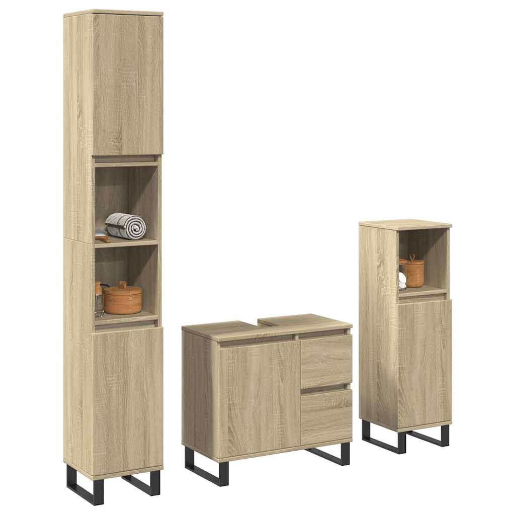 3 Piece Bathroom Furniture Set Engineered Wood