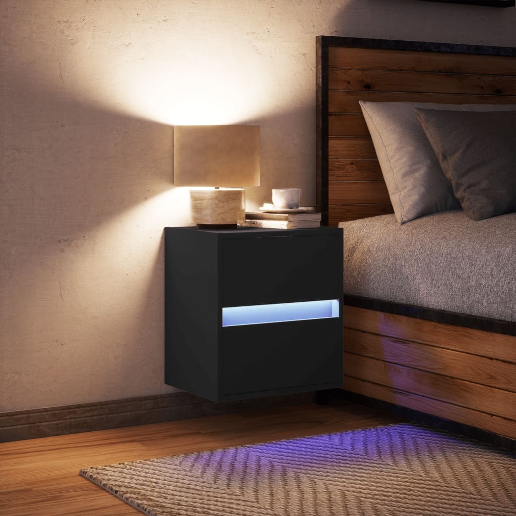 Wall-Mounted Bedside Cabinet With Led Lights