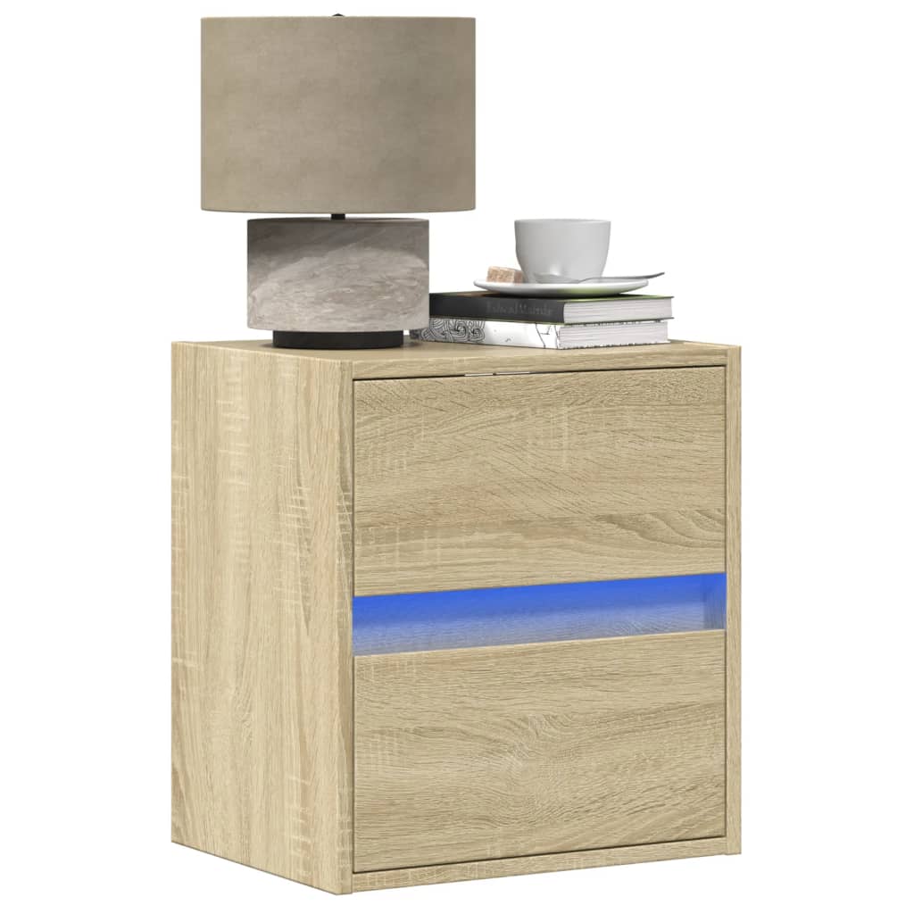 Wall-Mounted Bedside Cabinet With Led Lights