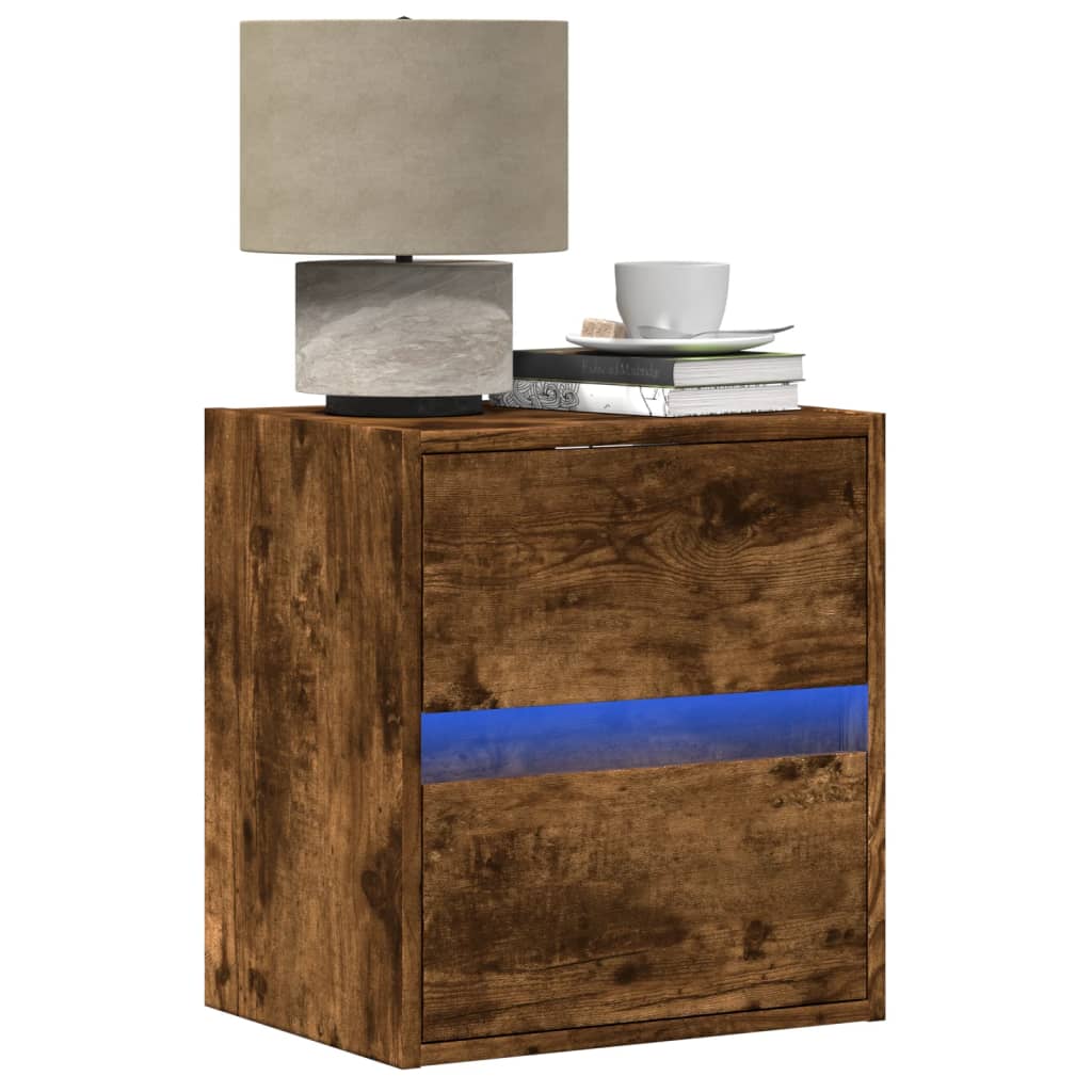 Wall-Mounted Bedside Cabinet With Led Lights