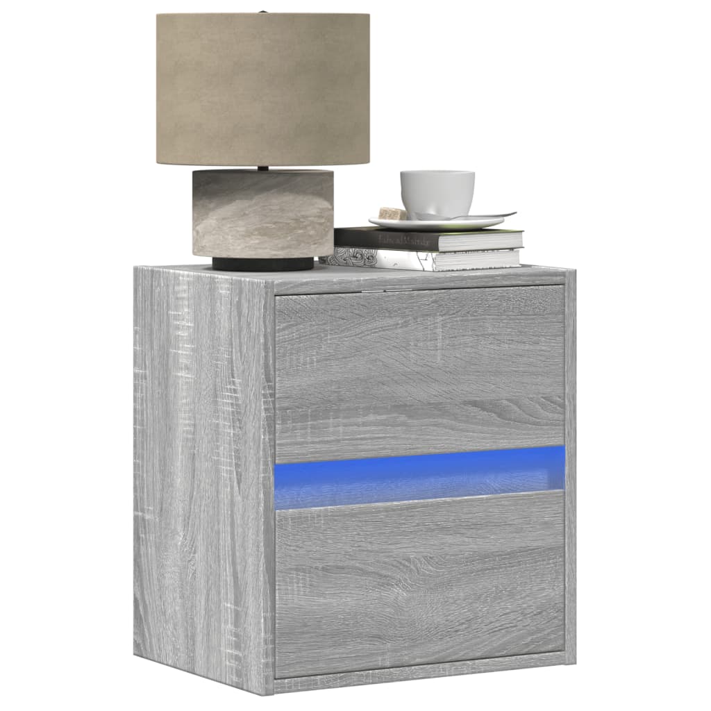 Wall-Mounted Bedside Cabinet With Led Lights