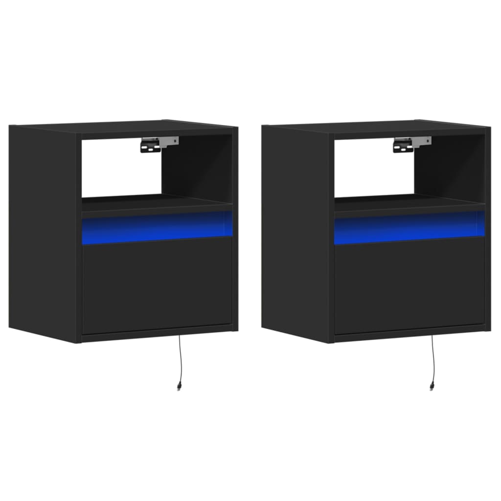 Wall-Mounted Bedside Cabinets With Led Lights 2 Pcs