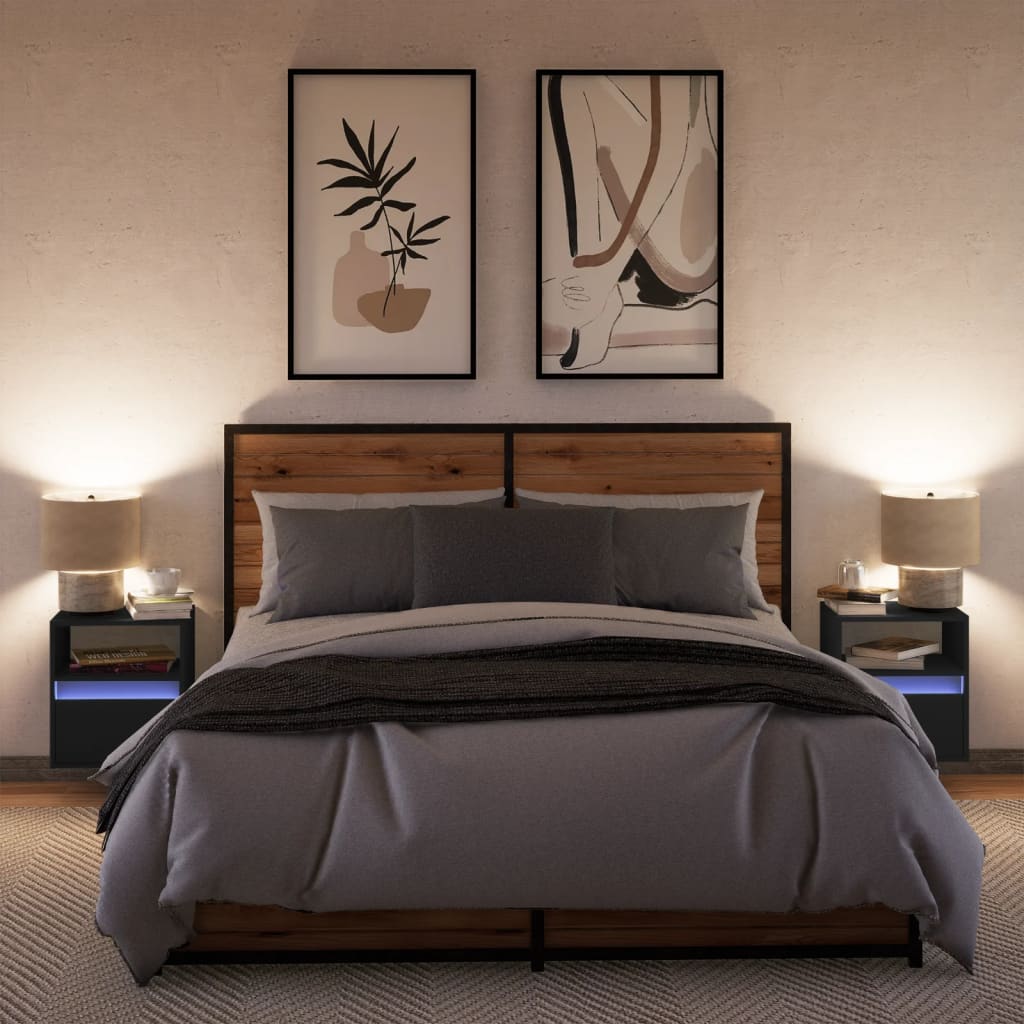 Wall-Mounted Bedside Cabinets With Led Lights 2 Pcs