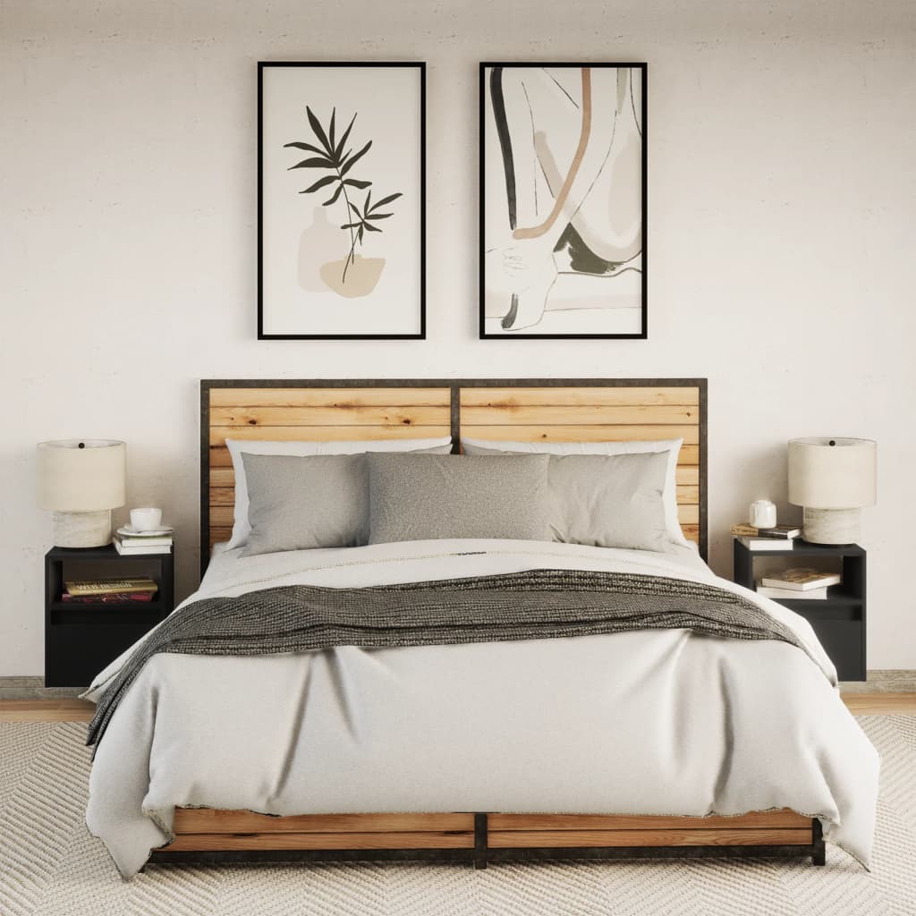 Wall-Mounted Bedside Cabinets With Led Lights 2 Pcs