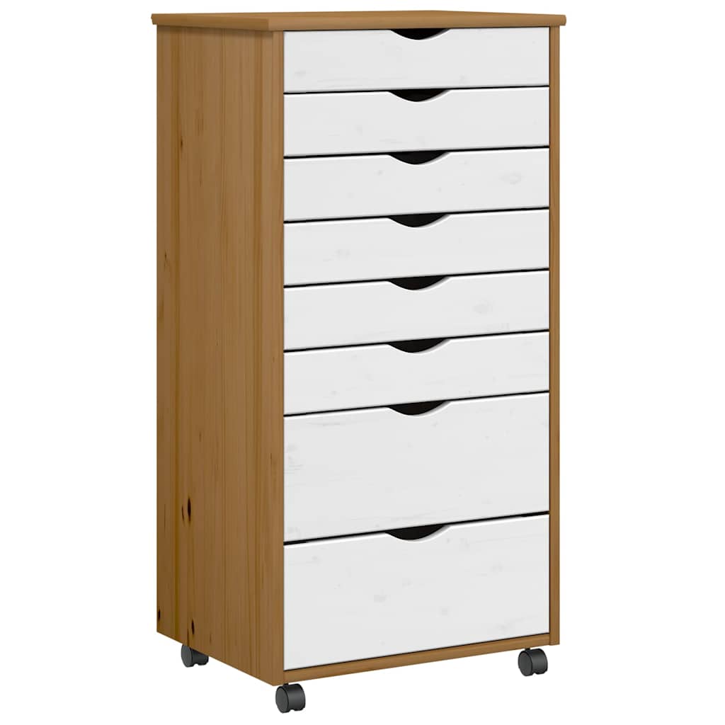 Rolling Cabinet With Drawers Moss Solid Wood Pine