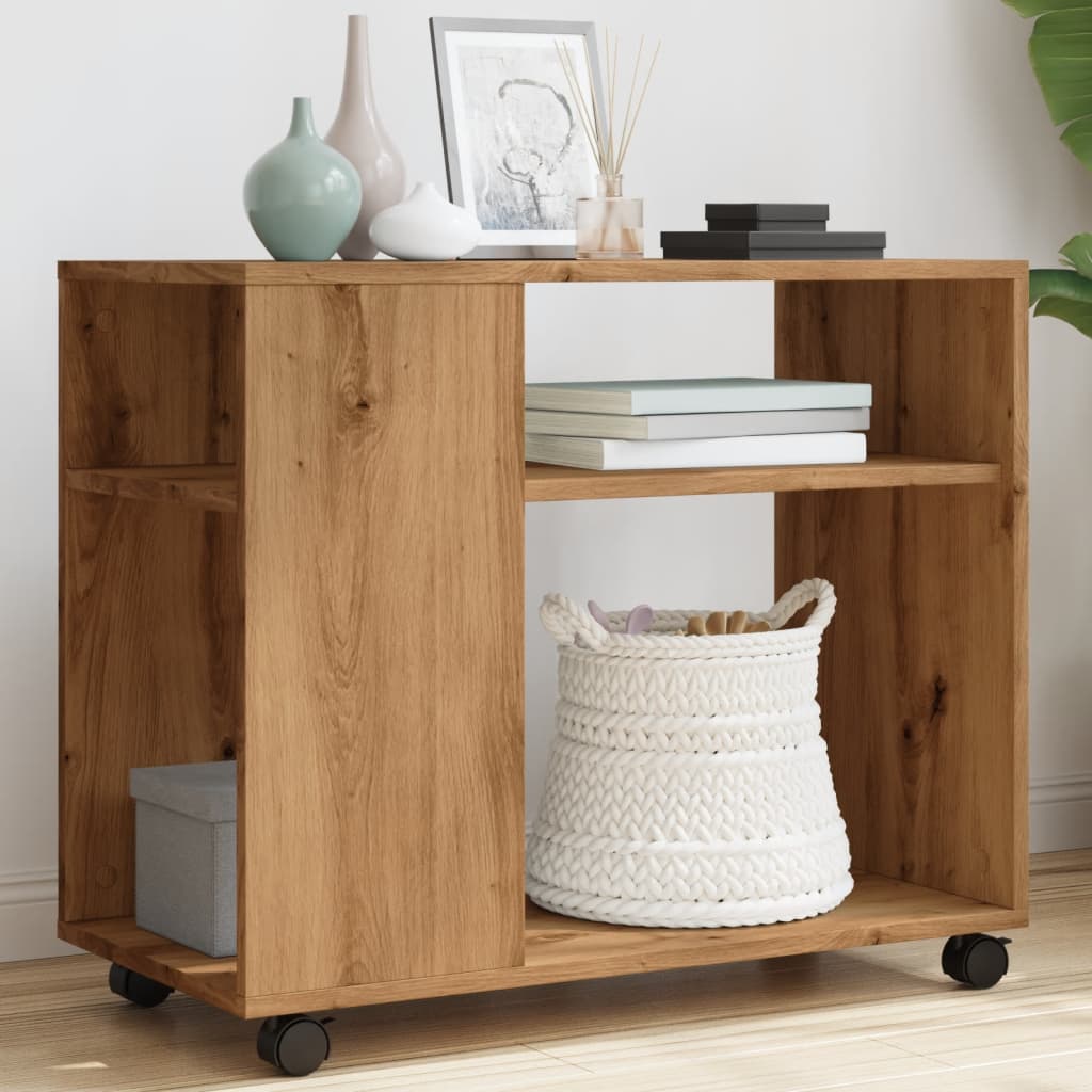 Side Table With Wheels 70X35X60 Cm Engineered Wood