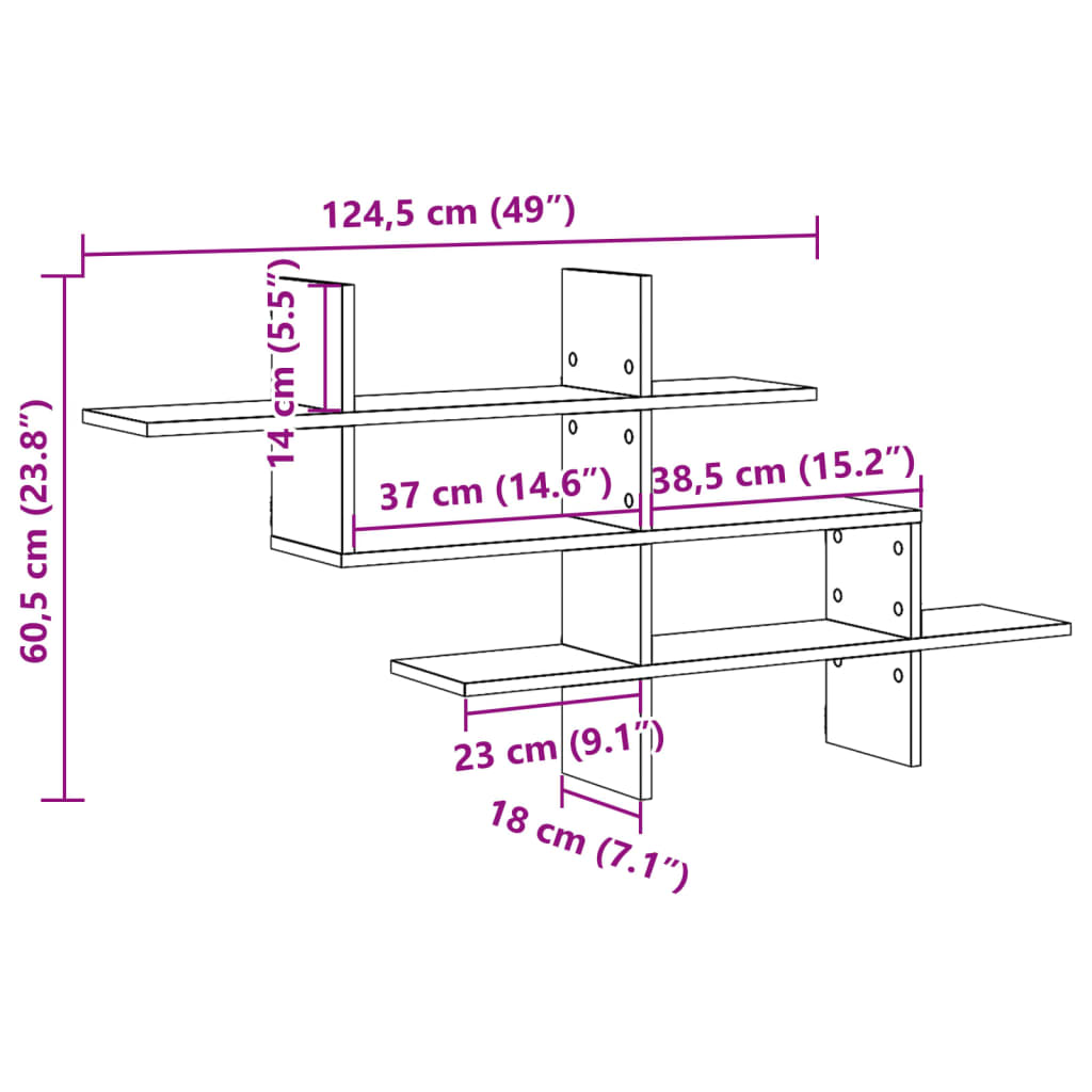 Wall Shelf 124.5X18X60.5 Cm Engineered Wood