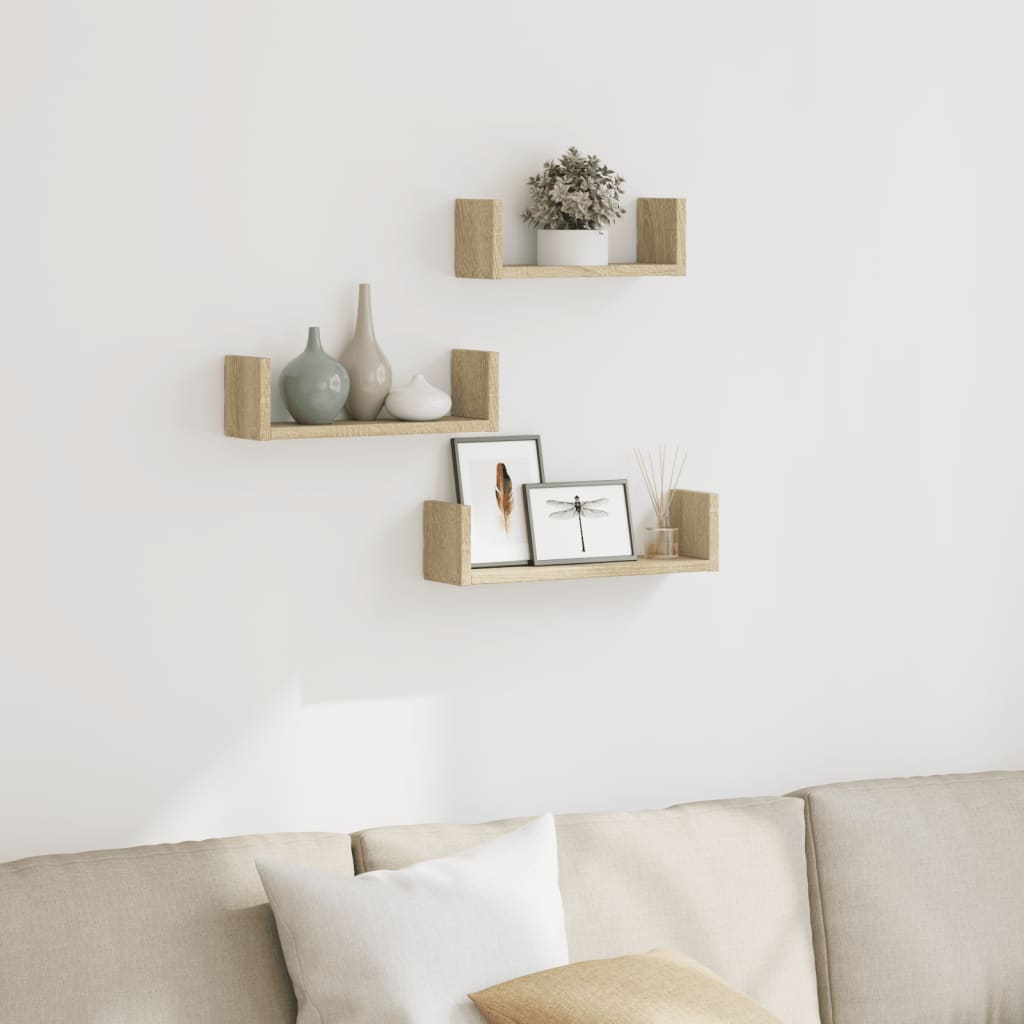 Wall Display Shelves 3 Pcs Engineered Wood