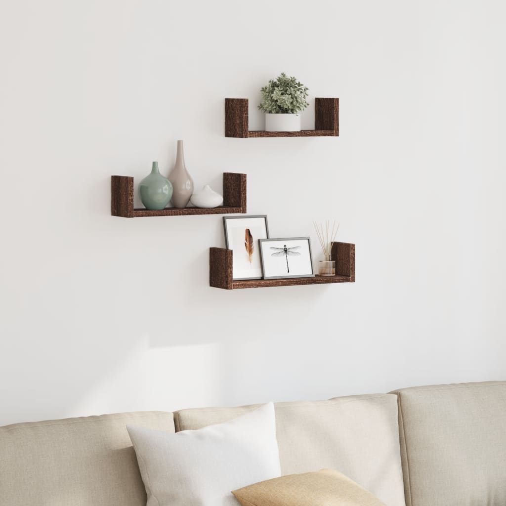 Wall Display Shelves 3 Pcs Engineered Wood