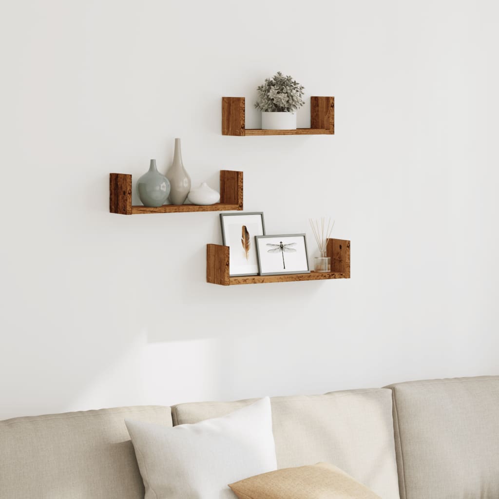 Wall Display Shelves 3 Pcs Engineered Wood