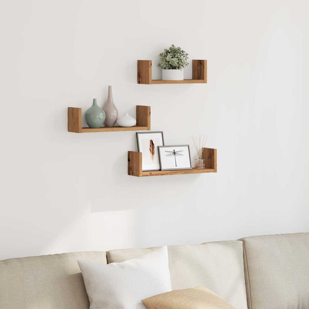 Wall Display Shelves 3 Pcs Engineered Wood