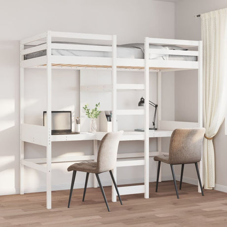 Loft Bed Frame With Desk And Shelves 90X200Cm Solid Wood Pine