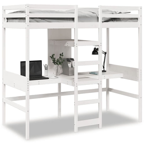 Loft Bed Frame With Desk And Shelves 90X200Cm Solid Wood Pine