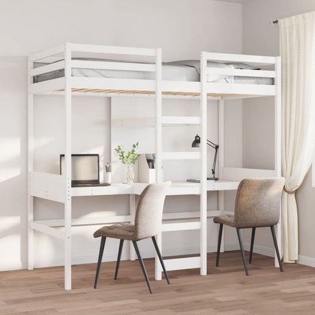 Loft Bed Frame With Desk And Shelves 90X200Cm Solid Wood Pine
