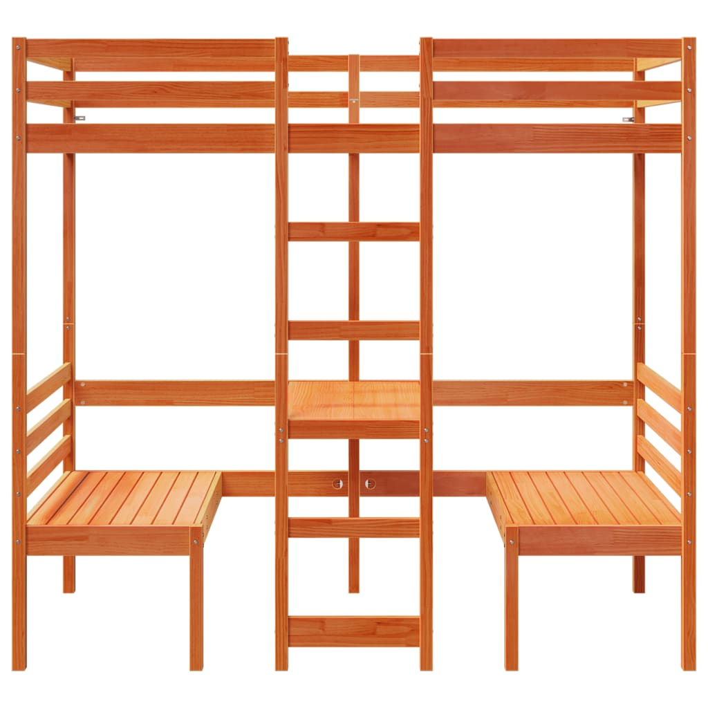Loft Bed Frame With Desk And Chairs 90X200Cm Solid Wood Pine
