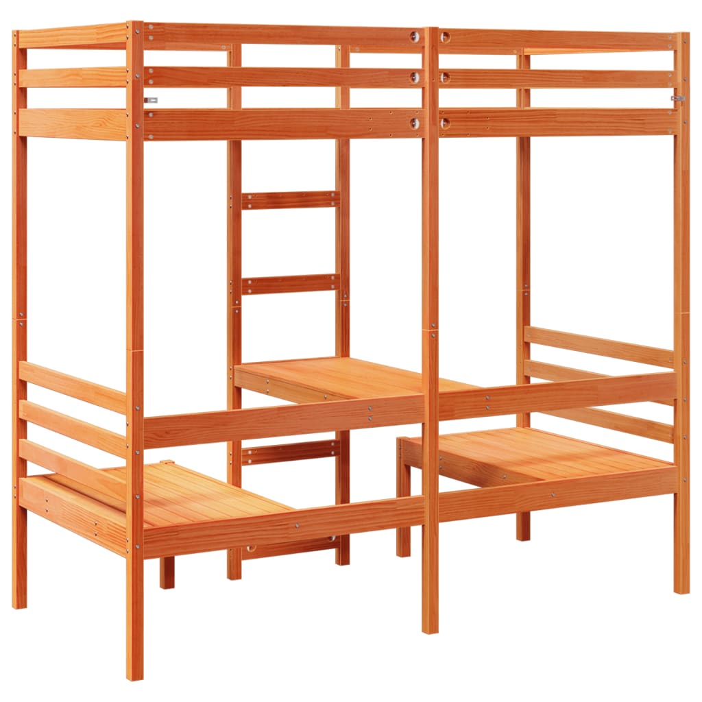 Loft Bed Frame With Desk And Chairs 90X200Cm Solid Wood Pine