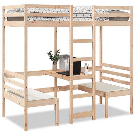 Loft Bed Frame With Desk And Chairs 90X200Cm Solid Wood Pine