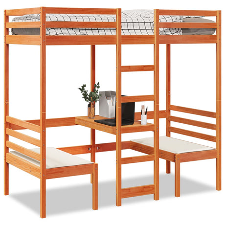 Loft Bed Frame With Desk And Chairs 90X200Cm Solid Wood Pine