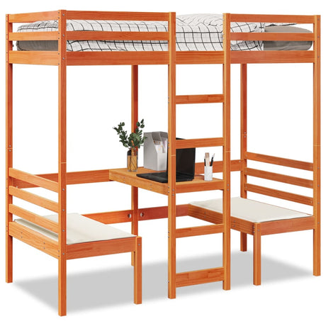 Loft Bed Frame With Desk And Chairs 90X200Cm Solid Wood Pine