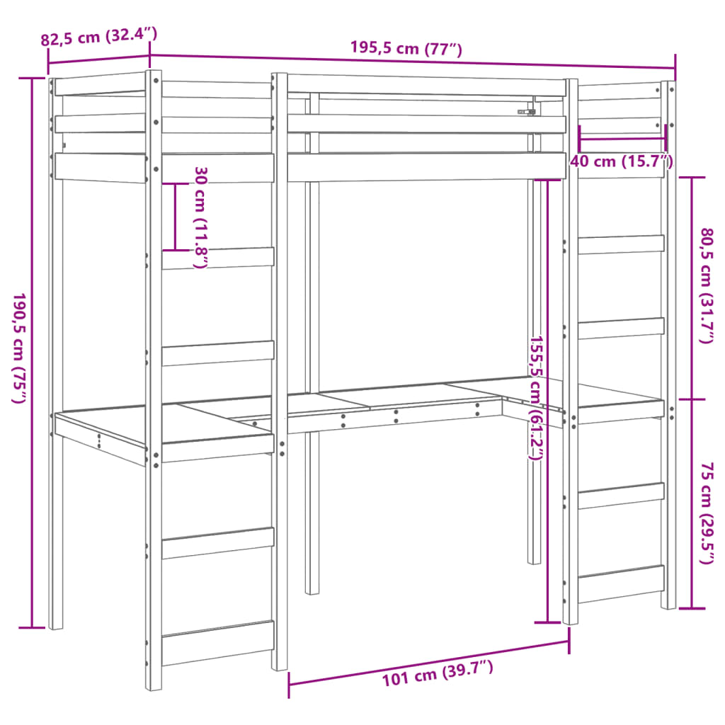 Loft Bed Frame Without Mattress Small Single Solid Wood Pine