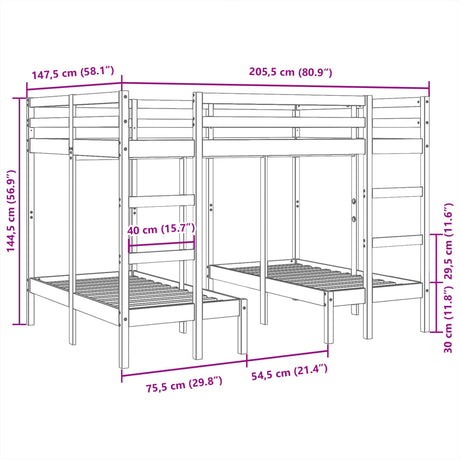 Triple Bunk Bed Frame Solid Wood Pine
