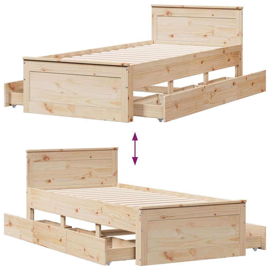 Bed Frame Without Mattress With Headboard Small Single Solid Wood Pine
