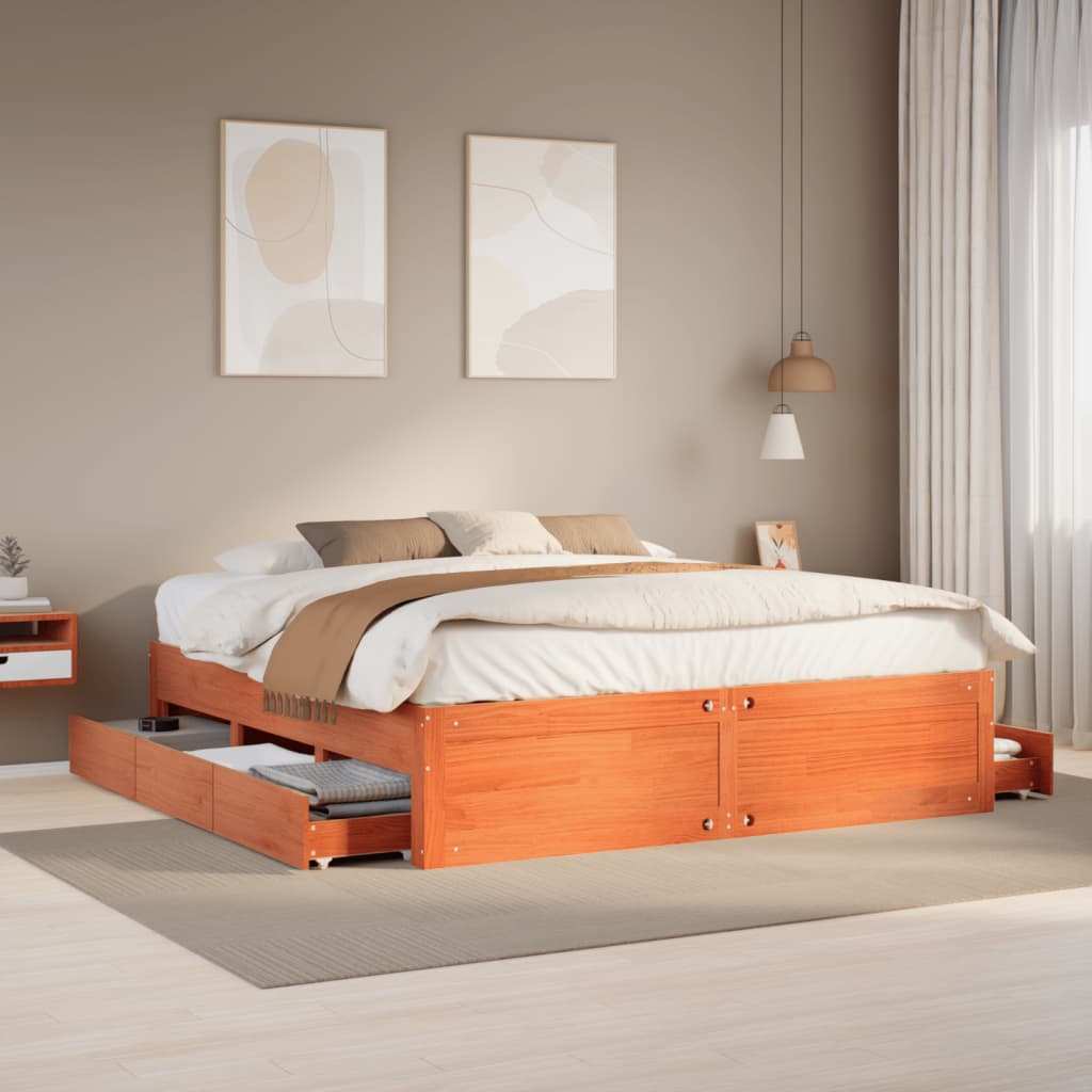 Bed Frame Without Mattress With Drawers Super King Solid Wood Pine