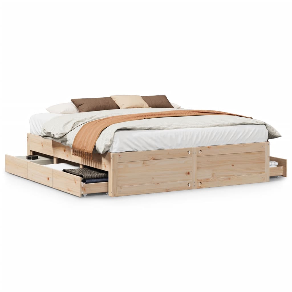 Bed Frame Without Mattress With Drawers Super King Solid Wood Pine