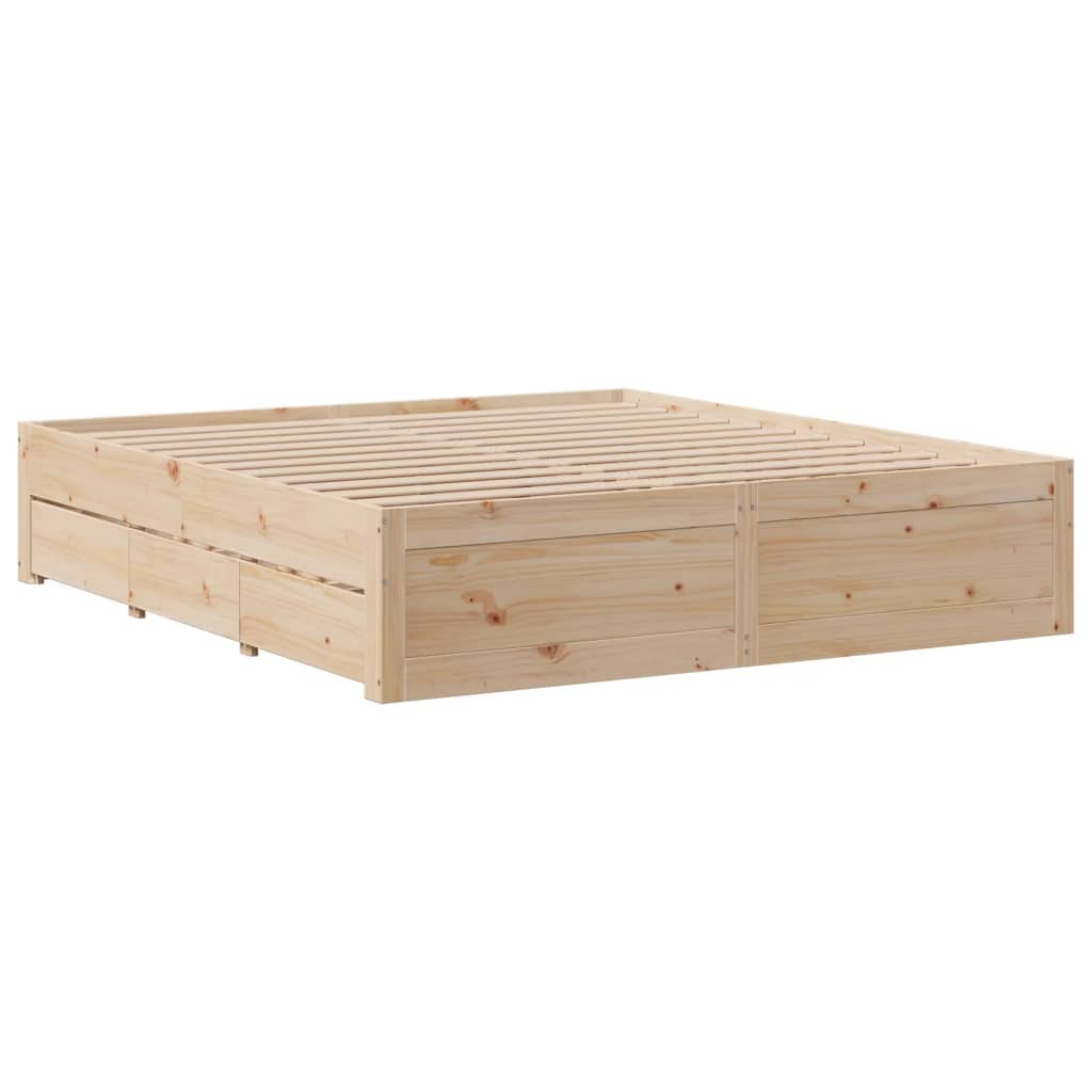 Bed Frame Without Mattress With Drawers Super King Solid Wood Pine