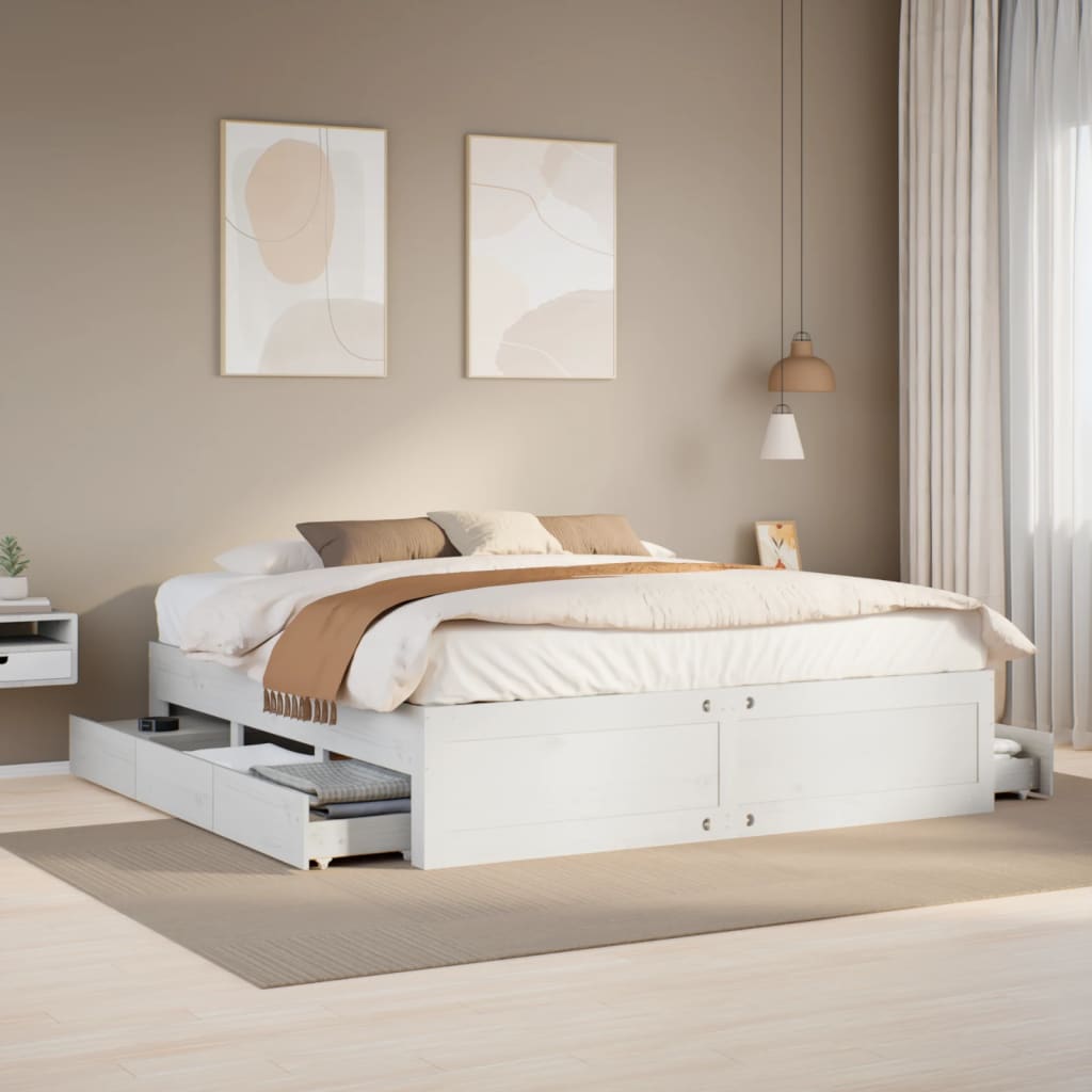 Bed Frame Without Mattress With Drawers Super King Solid Wood Pine