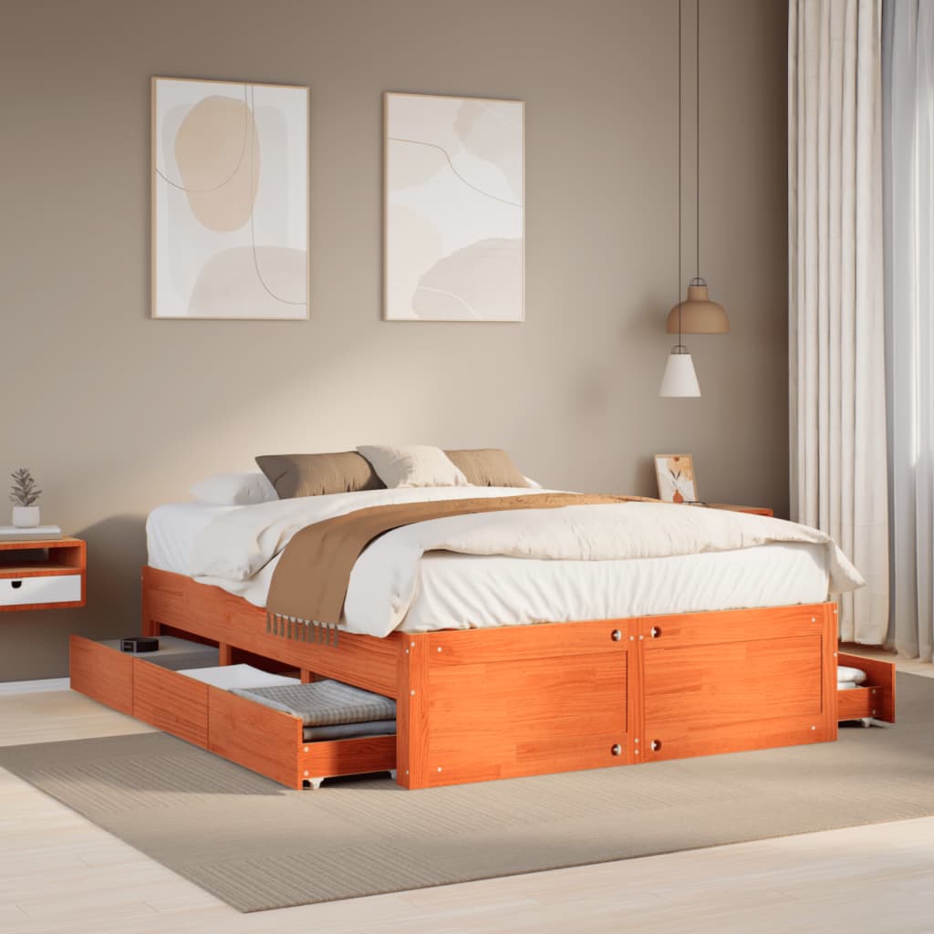 Bed Frame Without Mattress With Drawers Super King Solid Wood Pine